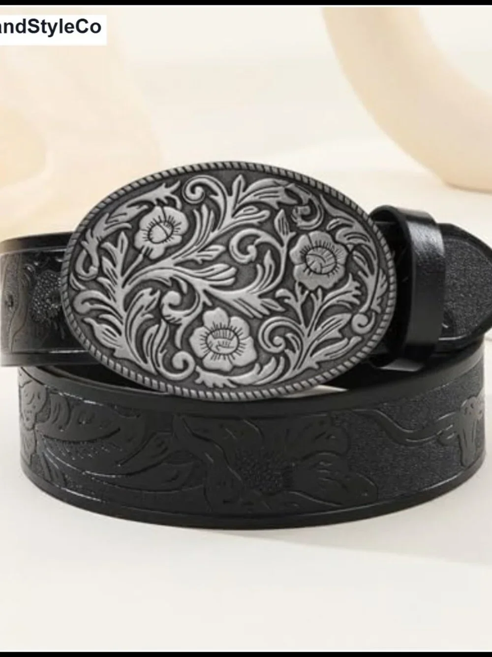 Vintage Floral Engraved Belt Buckle for Men Women Western Cowboy Oval Design